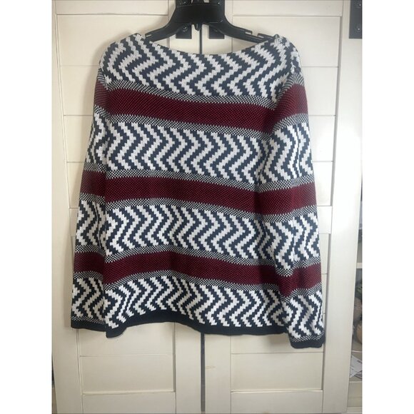 Alessa W Womens Black White Red Geometric Print Shoulder Sweater Top Size 10 - Picture 2 of 6